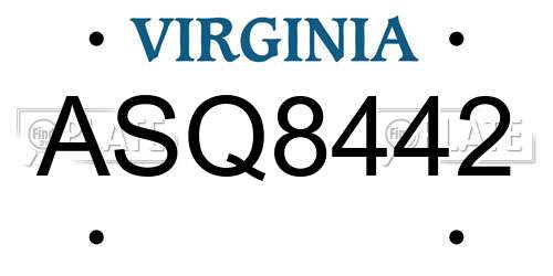 ASQ8442 Virginia License Plate