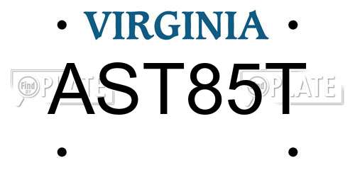 AST85T Virginia License Plate