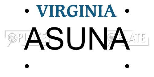 ASUNA Virginia License Plate