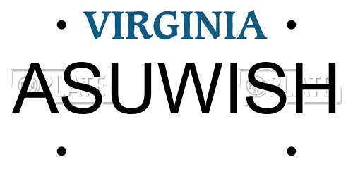 ASUWISH Virginia License Plate