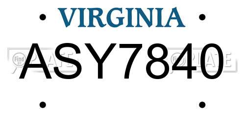ASY7840 Virginia License Plate