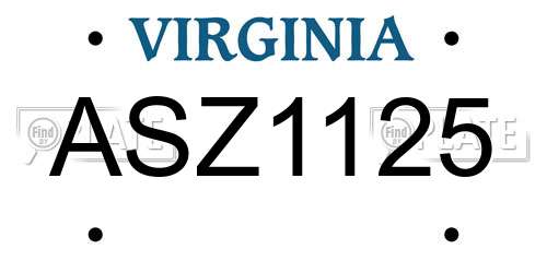 ASZ1125 Virginia License Plate