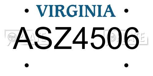 ASZ4506 Virginia License Plate