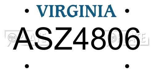 ASZ4806 Virginia License Plate