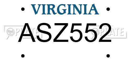 ASZ552 Virginia License Plate