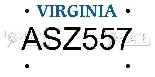 ASZ557 Virginia License Plate