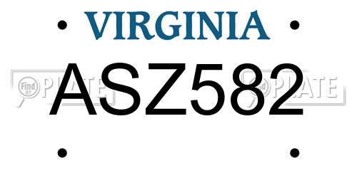 ASZ582 Virginia License Plate