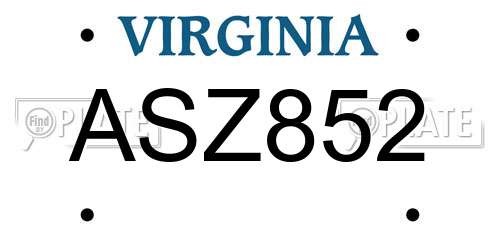 ASZ852 Virginia License Plate