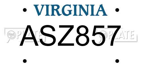 ASZ857 Virginia License Plate