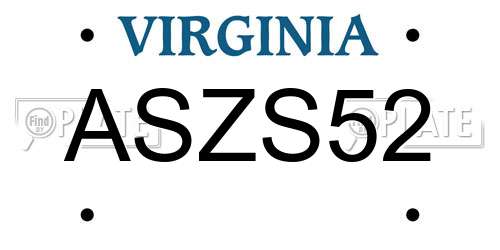 ASZS52 Virginia License Plate