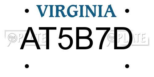 AT5B7D Virginia License Plate