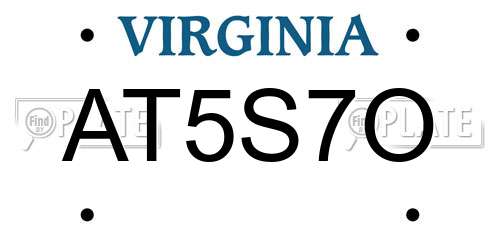 AT5S7O Virginia License Plate