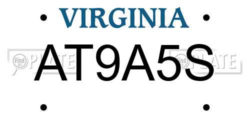 AT9A5S Virginia License Plate