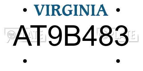 AT9B483 Virginia License Plate