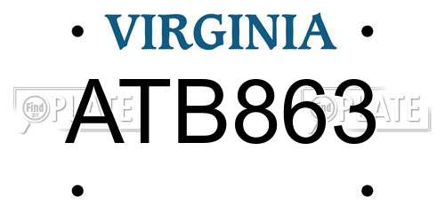 ATB863 Virginia License Plate
