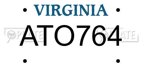 ATO764 Virginia License Plate
