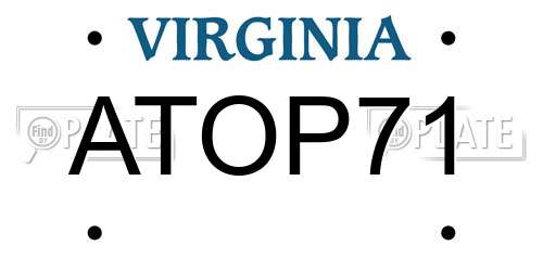 ATOP71 Virginia License Plate
