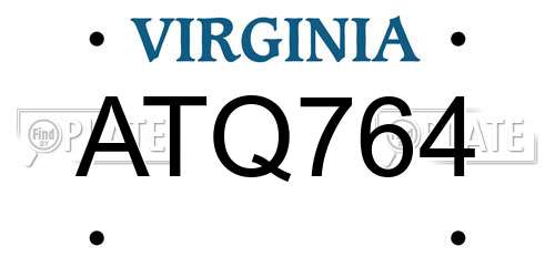 ATQ764 Virginia License Plate