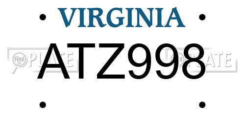 ATZ998 Virginia License Plate