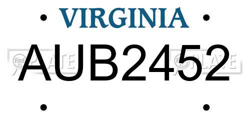 AUB2452 Virginia License Plate