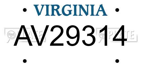AV29314 Virginia License Plate