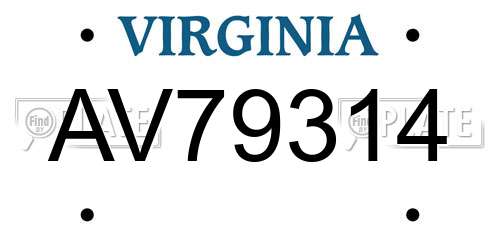 AV79314 Virginia License Plate