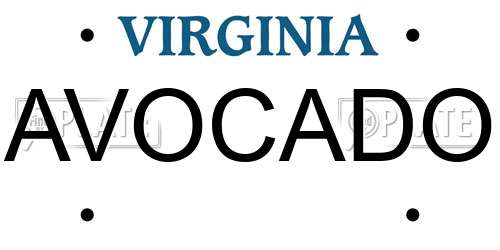 AVOCADO Virginia License Plate