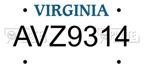 AVZ9314 Virginia License Plate