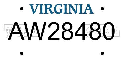 AW28480 Virginia License Plate