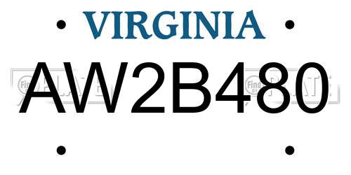 AW2B480 Virginia License Plate