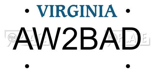 AW2BAD Virginia License Plate