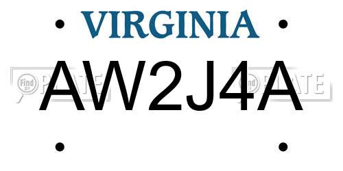 AW2J4A Virginia License Plate