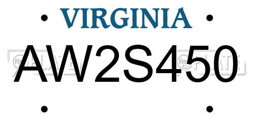 AW2S450 Virginia License Plate