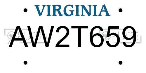 AW2T659 Virginia License Plate