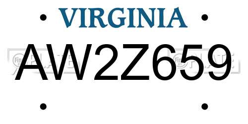 AW2Z659 Virginia License Plate
