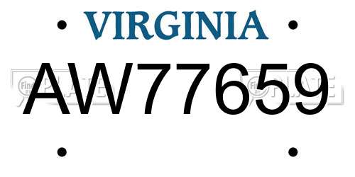 AW77659 Virginia License Plate