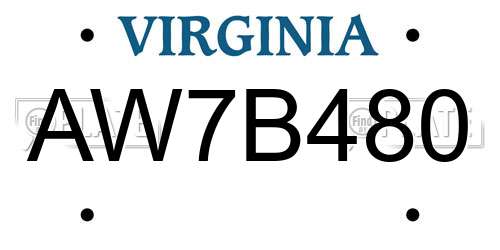 AW7B480 Virginia License Plate