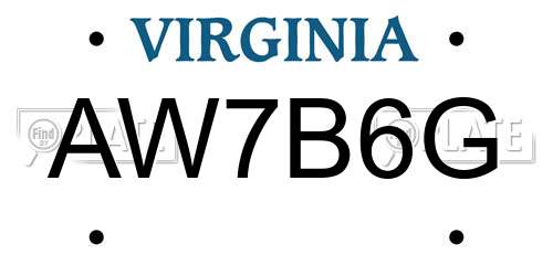 AW7B6G Virginia License Plate