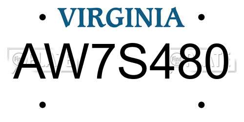 AW7S480 Virginia License Plate