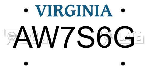 AW7S6G Virginia License Plate