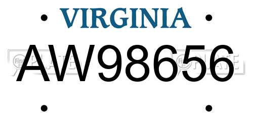 AW98656 Virginia License Plate