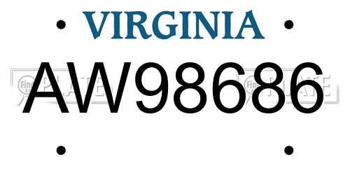 AW98686 Virginia License Plate