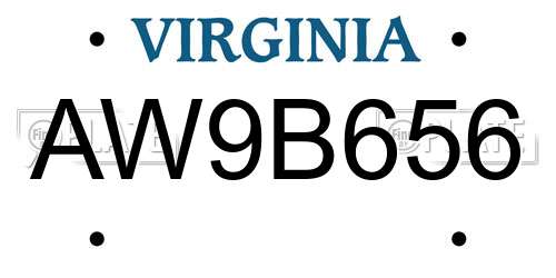 AW9B656 Virginia License Plate
