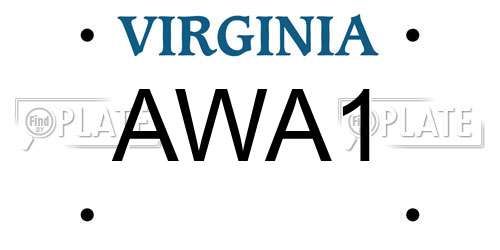 AWA1 Virginia License Plate
