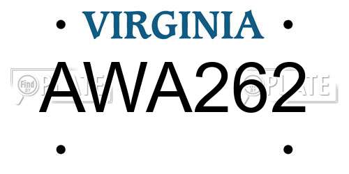 AWA262 Virginia License Plate