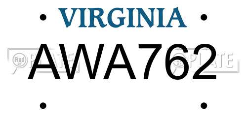 AWA762 Virginia License Plate
