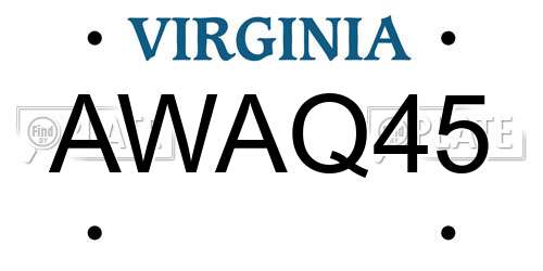 AWAQ45 Virginia License Plate