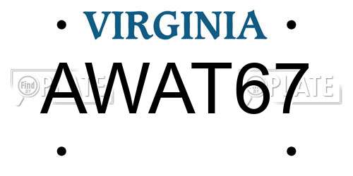 AWAT67 Virginia License Plate