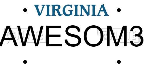 AWESOM3 Virginia License Plate