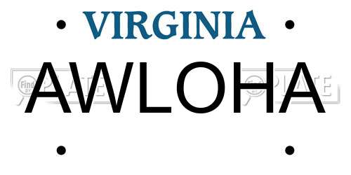 AWLOHA Virginia License Plate
